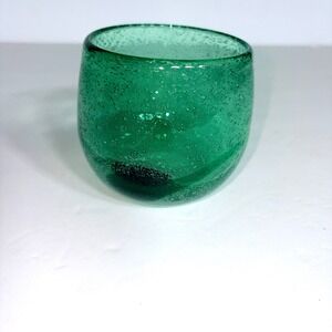 Handblown Candle Votive Green Art Glass Bubble Emerald Glass
